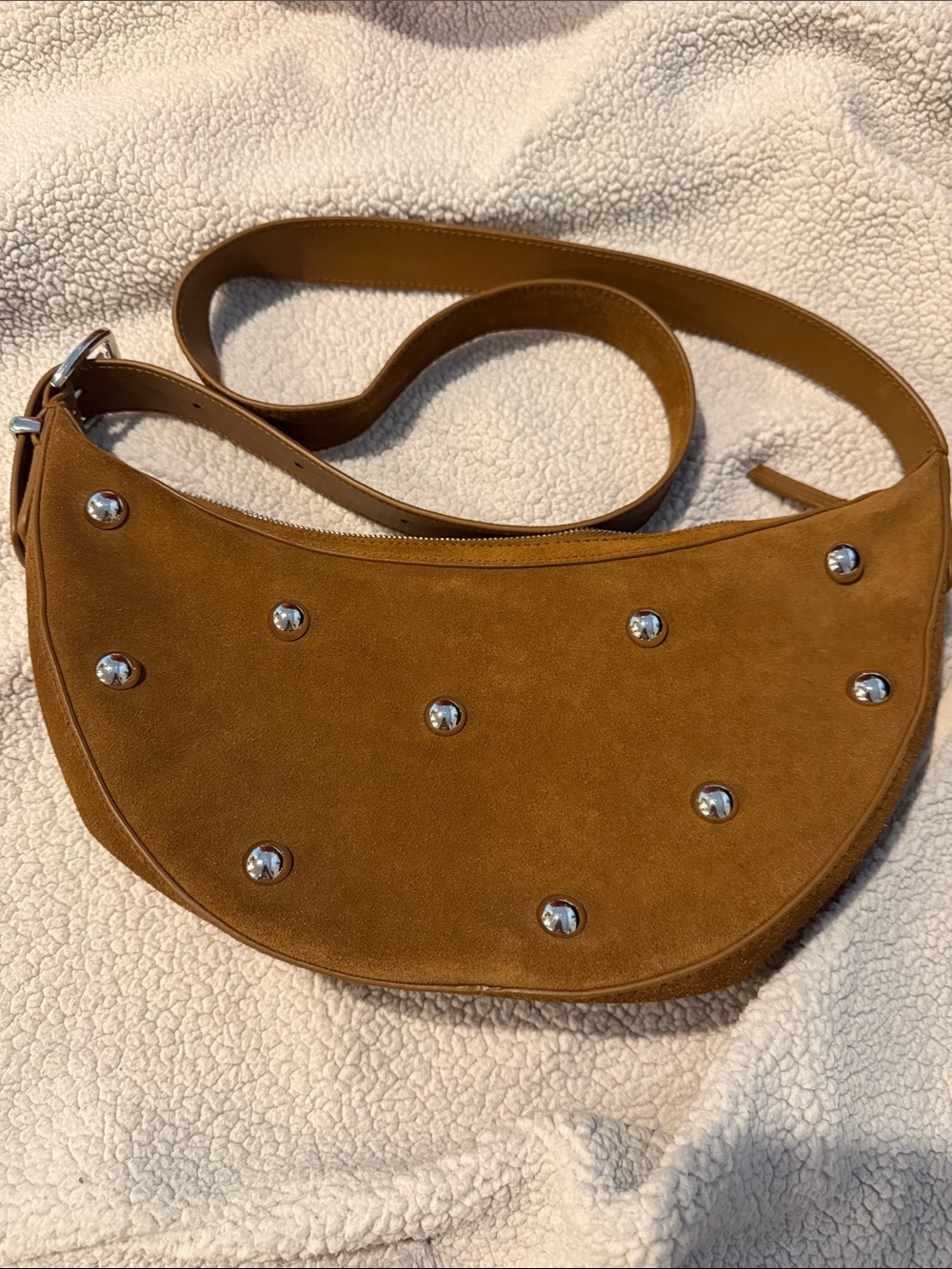 Madewell Suede Studded Crescent Shoulder Bag in Brown/Tan